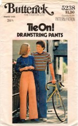 5238 BUTTERICK TIE ON! DRAWSTRING PANTS PATTERN UNCUT SIZE 24" W